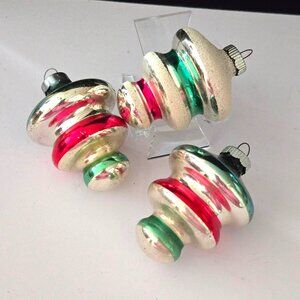 Vintage Shiny Brite USA Glass Christmas Ornaments Ribbed Bulb Shape Red & Green